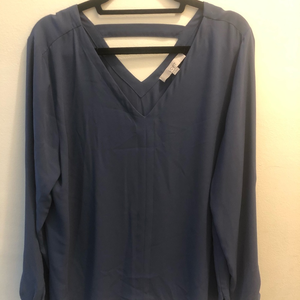 LOFT Sky Blue Blouse with Back Cut Out